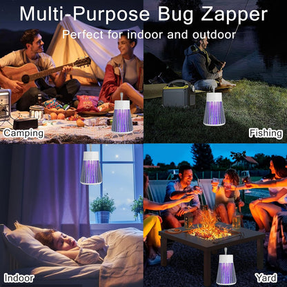 Bug Zapper,Hanging Rechargeable Mosquito Zapper, UV Purple Light Electric Insect Trap with Safety Grid, Portable Mosquito Killer, Fruit Fly Trap for Patio, Home, Backyard, Garden, Campsite